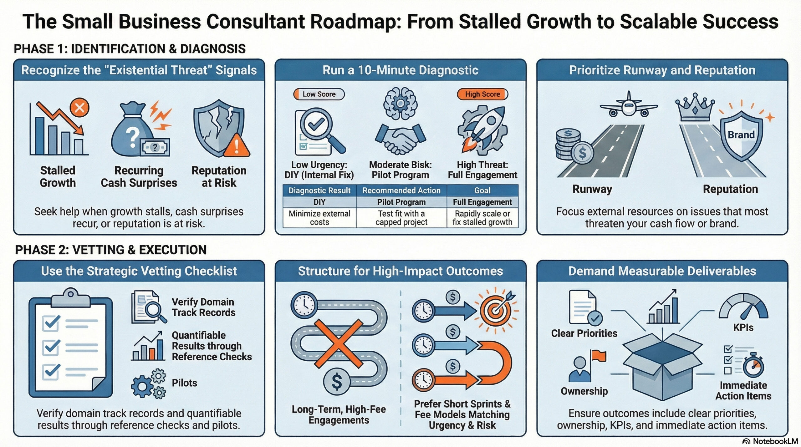 Small business consultant roadmap from stalled growth to scalable success infographic — LaRubie business consulting Canada