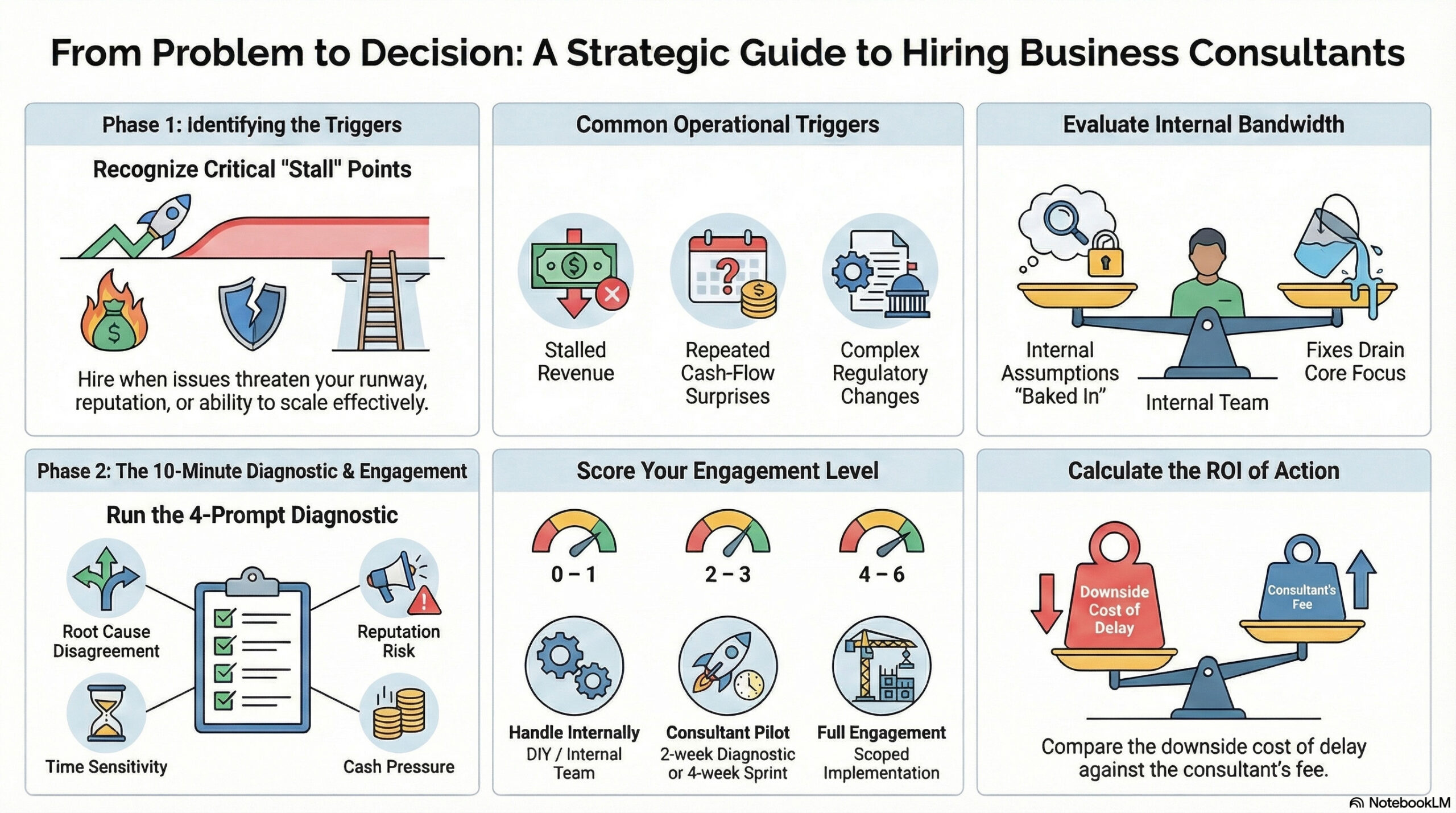 From problem to decision strategic guide to hiring small business consultants infographic — LaRubie business consulting Canada